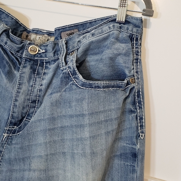BKE Seth Jeans Size 38 X 30.5 High Rise Lightwash Straight Leg Whiskering Fading - Picture 6 of 16